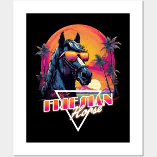 Retro Wave Friesian Horse Vibe Posters and Art